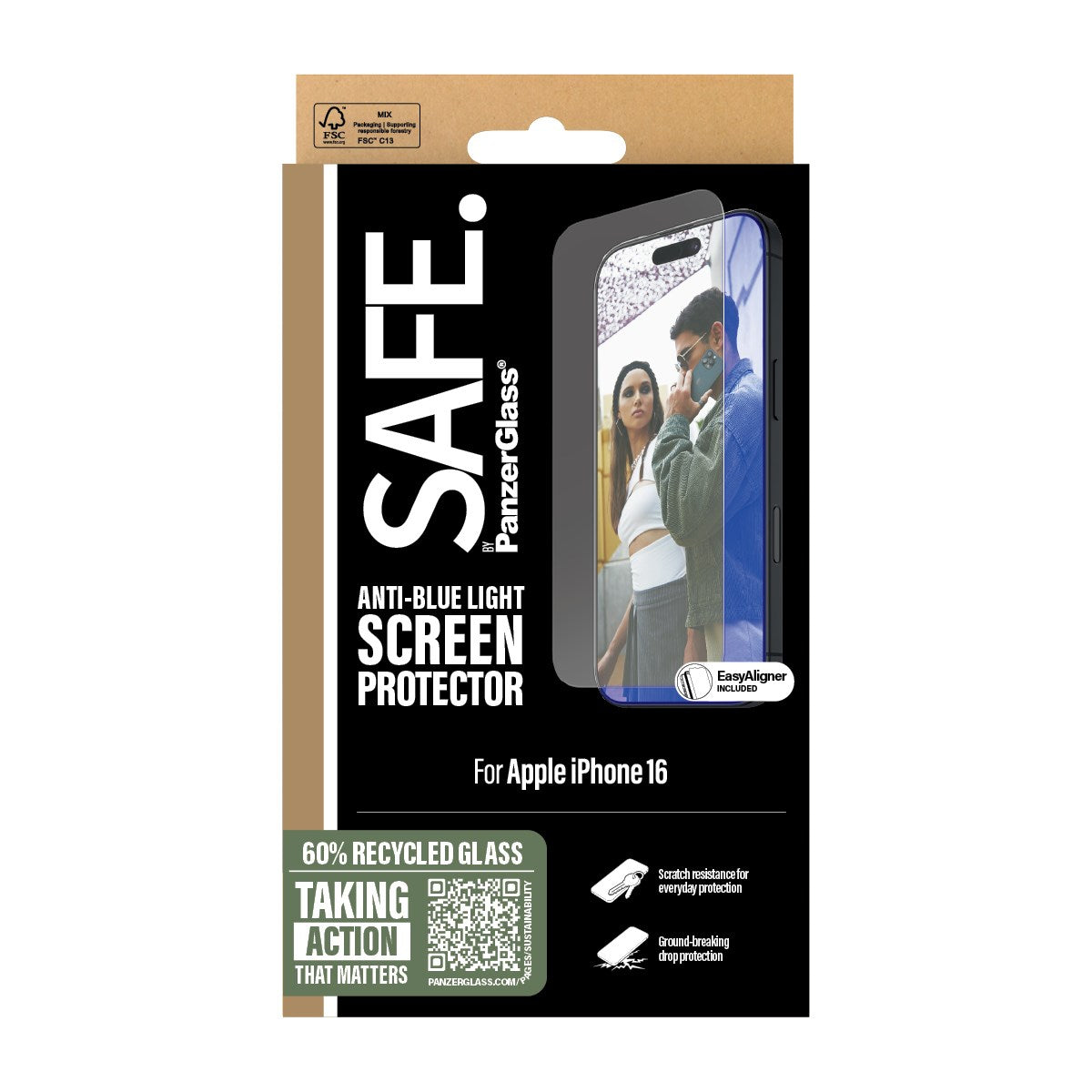 SAFE. by PanzerGlass® Anti-Blue Light Screen Protector iPhone 16 | 15 | Ultra-Wide Fit